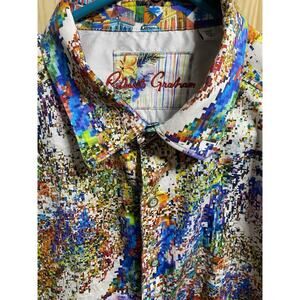 Robert Graham Dress Shirt Mens XL Multicolor Pixel Classic Fit Cotton Flip Cuff